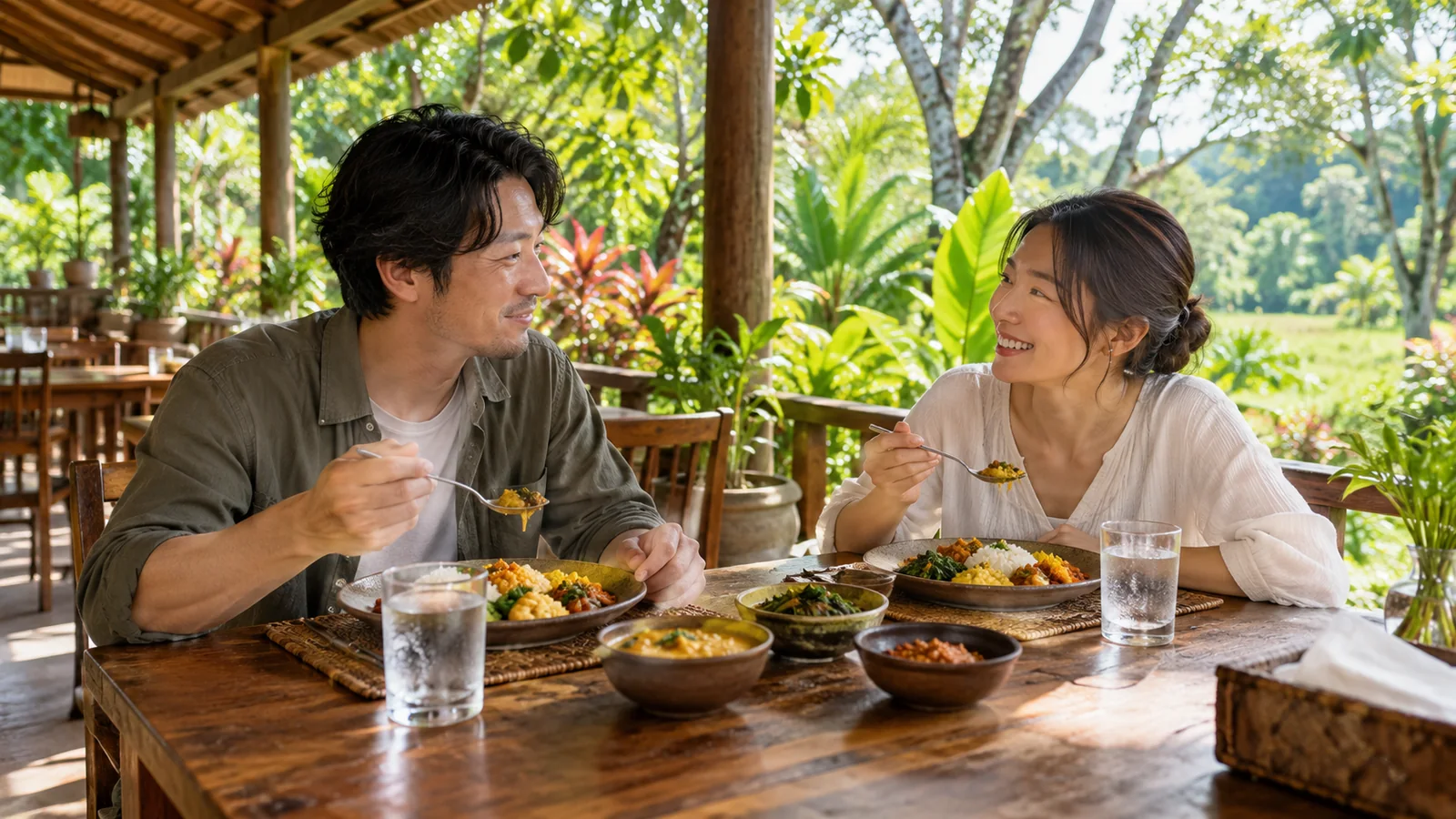 シーギリヤ観光の後に昼食と休憩を取る旅行のイメージ（生成画像）